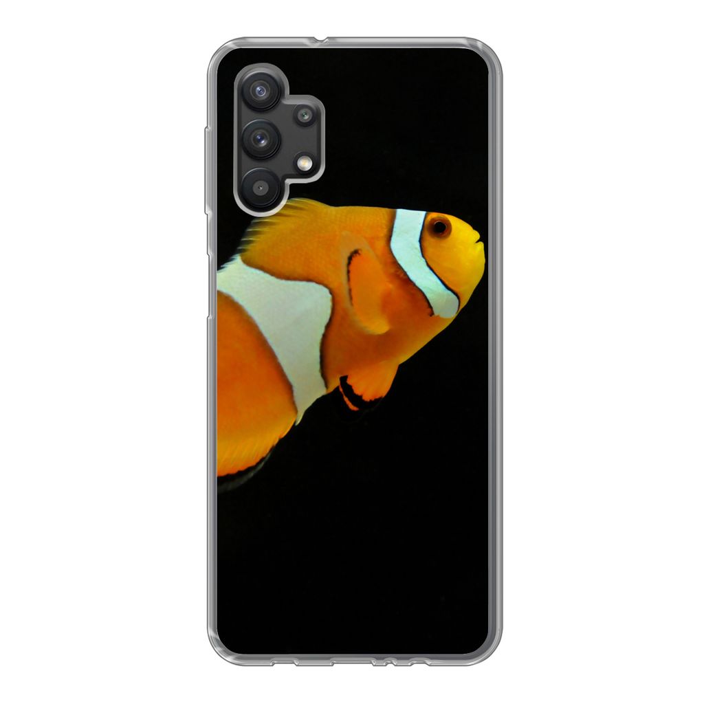 MuchoWow Handyhülle Schutzhülle Hülle für Samsung Galaxy A32 5G Fisch - Linie - Schwarz Silikon Softcase Handy Hülle - Softcase