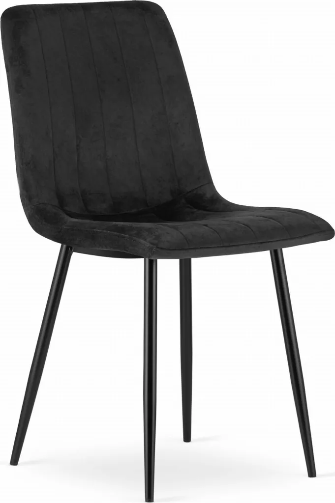 Chaise de salle à manger velours noir pieds métal noir robuste 120kg