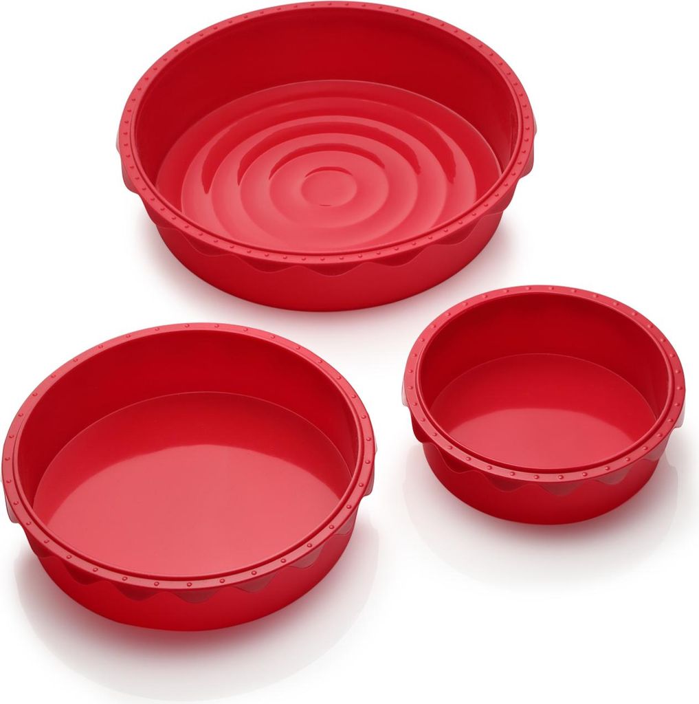 Coolinato Silikon runde Kuchenbackform Set 3tlg. ROT, inkl. Rezepte