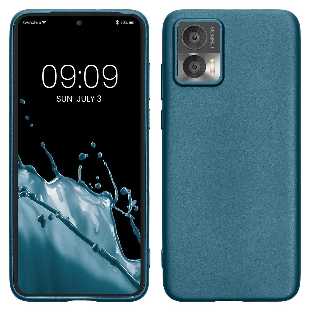 kwmobile Handyhülle für Motorola Edge 30 Neo Hülle - Silikon Case metallisch schimmernd - Schutzhülle Cover - Metallic Karibikblau