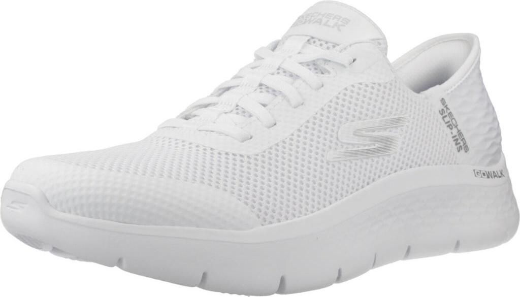 A white Skechers Go Walk Flex shoe is shown from a side-angle on a white background.