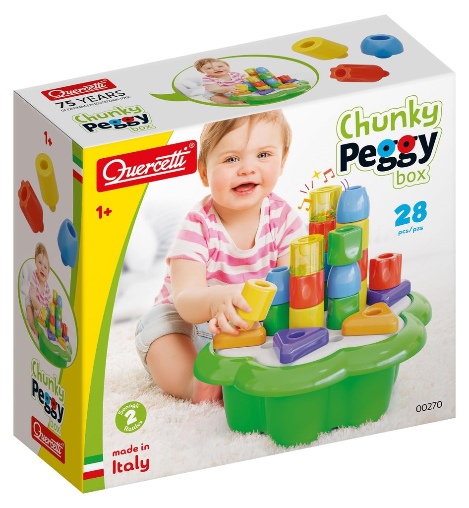 Quercetti Chunky Peggy, Lernspielzeug ab 1 Jahr mit großen Steckbausteinen, farbenfrohem Steckspiel für Kinder, Montessori Spielzeug 2 Jahre