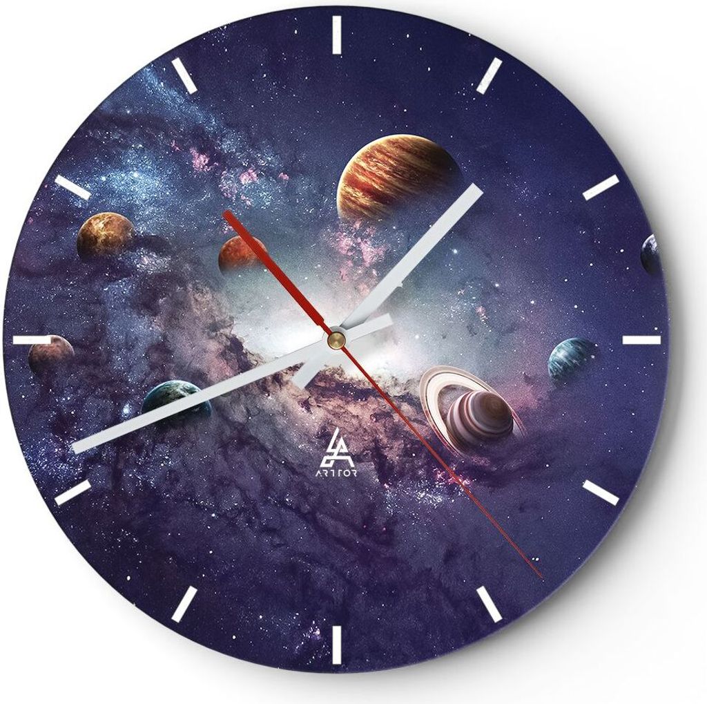 Wanduhr - Rund - Glasuhr - Kosmos Planeten die Sterne - 40x40cm - Schleichendes Uhrwerk - Lautlos - zum Aufhängen bereit - Dekoration Modern - Wan...