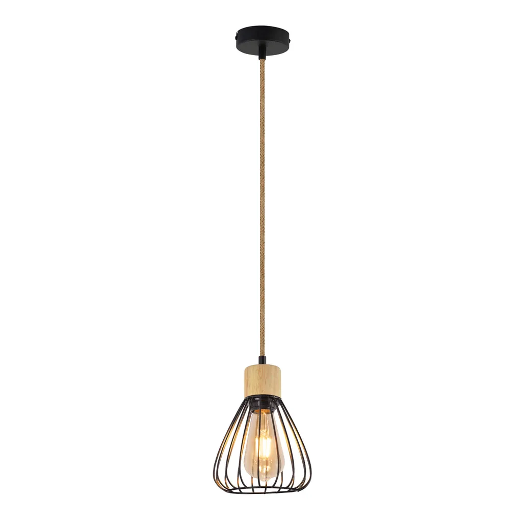 ZMH lampada a sospensione tavolo da pranzo sospensione lampada sala da pranzo vintage lampada sala da pranzo nero lampada a sospensione metallo 1 fiamma corda di canapa retrò in legno industriale E27 lampada a sospensione per soggiorno senza lampadina - 9