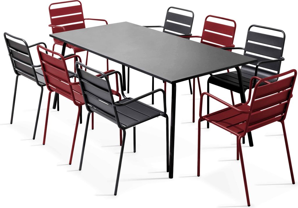 Metallgartenlounge aus 1 Tisch und 8 Sesseln Lila - Oviala Palavas