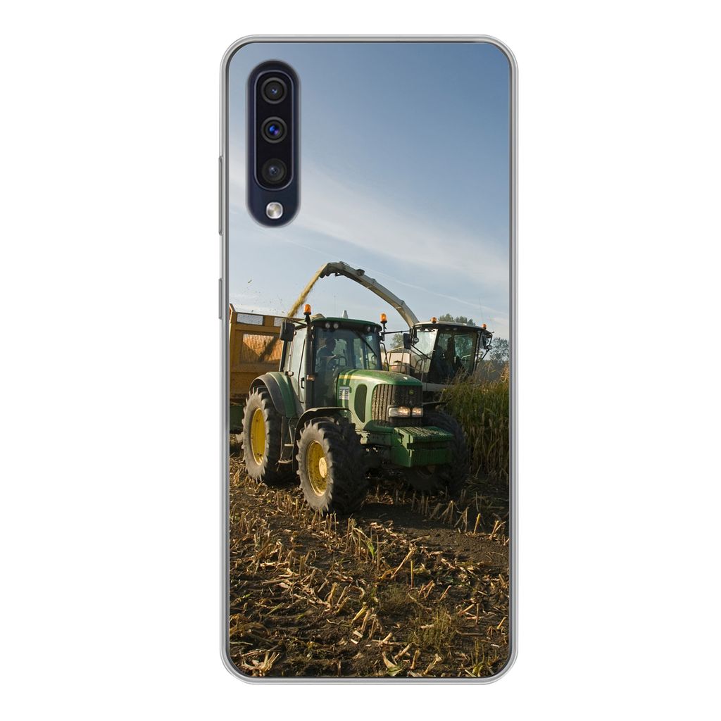 MuchoWow Handyhülle Schutzhülle Hülle für Samsung Galaxy A50 Traktor - Anhänger - Mais - Grün - Landleben Silikon Softcase Handy Hülle - M...