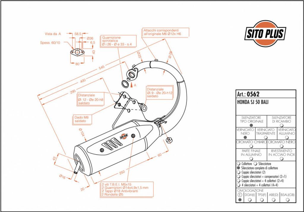 Auspuffanlage komplett SITOPLUS mit Zulassung, Stahl kompatibel mit Honda SJ Bali 50