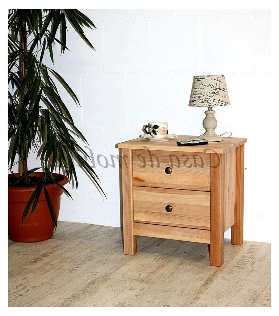 Nachtschrank aus massivem Kernbuchenholz mit 2 Schubladen 46x49x36cm natur geölt