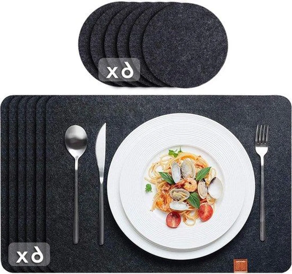 Set de table rectangulaire anthracite pour salle à manger - 12 pcs
