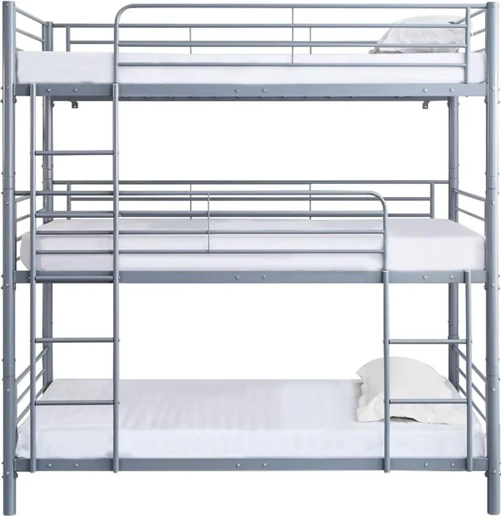 Lit mezzanine triple en métal gris HAVIN 90 x 190 cm pour 3 personnes