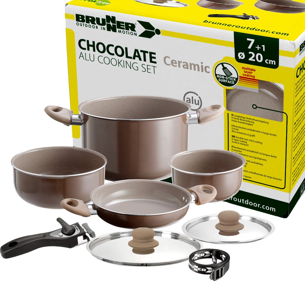 BRUNNER Camping Kochgeschirr Topfset | Keramik | CHOCOLATE, ø20cm 7+1teilig