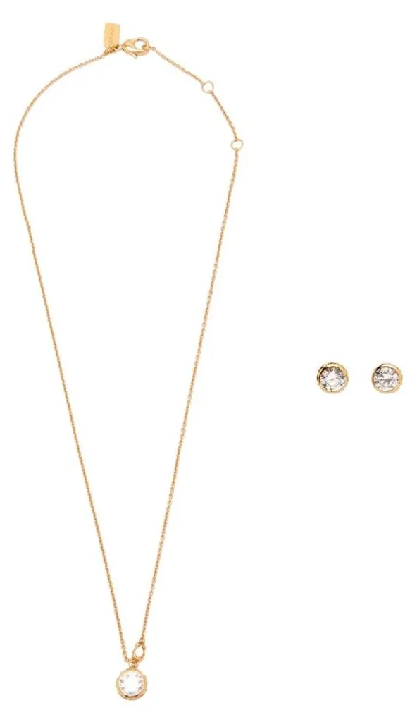 Bijoux femme plaqués or : ensemble collier et boucles d'oreilles brillants
