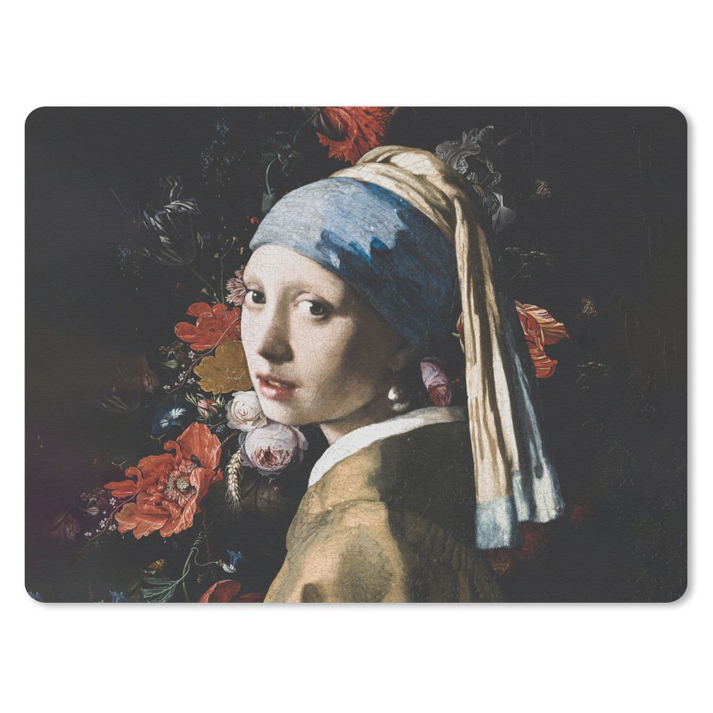 MuchoWow Mauspad Mousepad Das Mädchen mit dem Perlenohrring - Vermeer - Blumen 40x30 cm - Mousepads - Maus Mat - Pad - Mausunterlage - Anti Rutsch