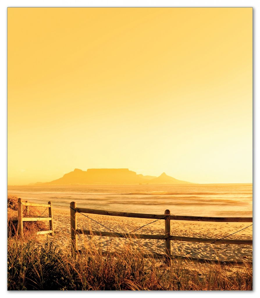 Wallario Herdabdeckplatte aus Glas, Größe 52 x 60 cm 1-teilig, Motiv Strand in Südafrika I - Himmel in orange