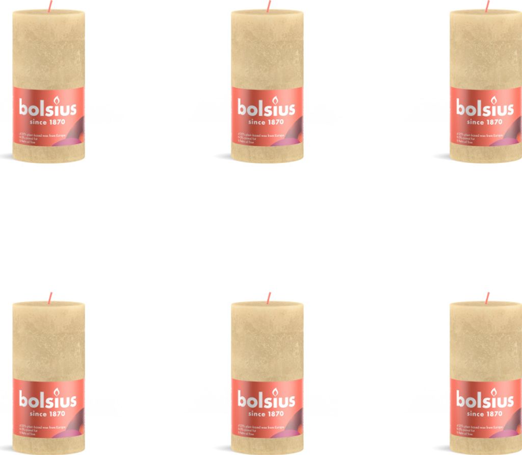 Bolsius - Rustikale Stumpenkerze - 130/68 - 1 Stück pro Packung - Haferbeige - Vorteilspack - 6 Stücke