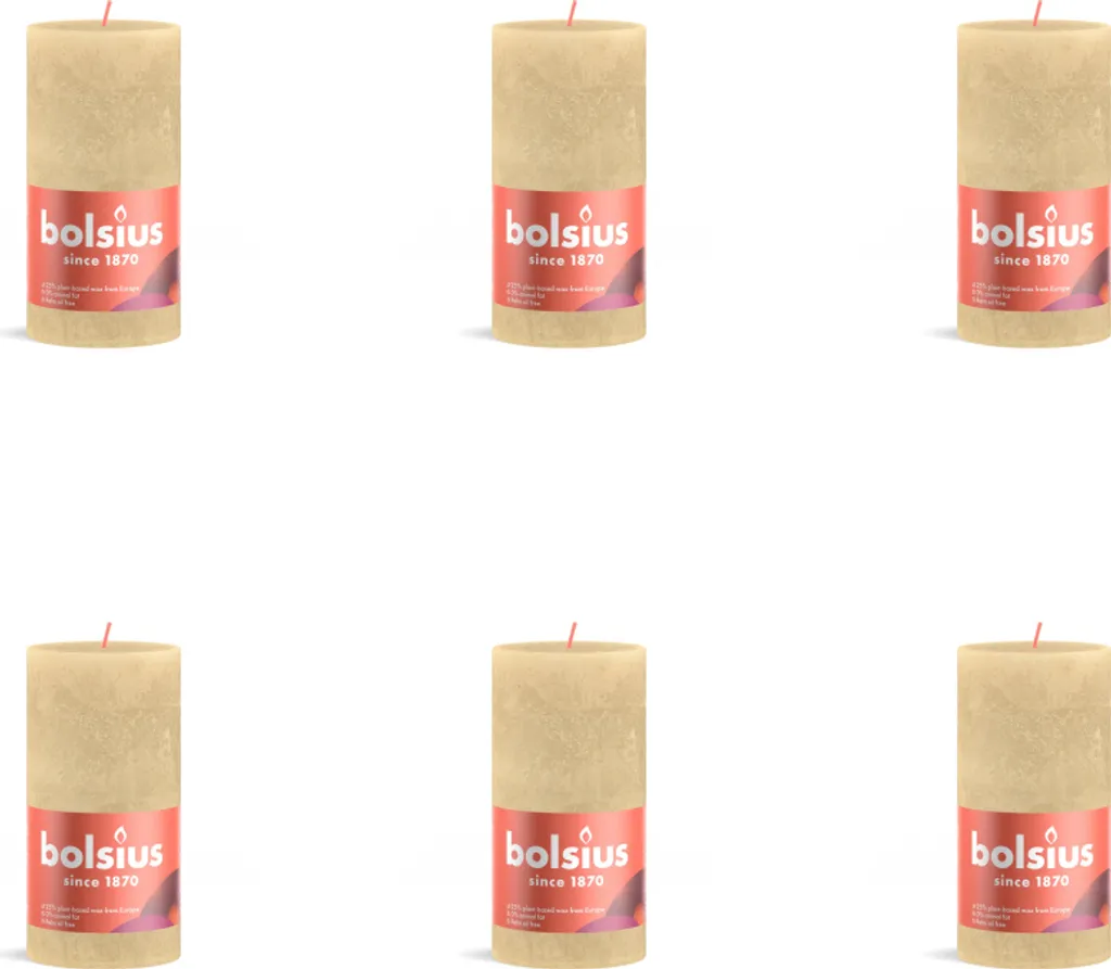 Bolsius - Candela a colonna rustica - 130/68 - 1 pezzo per confezione - Beige avena - Value pack - 6 pezzi
