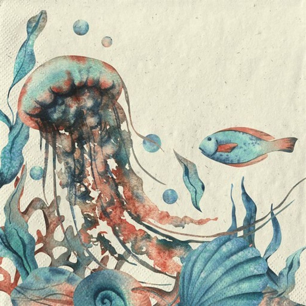 20 Servietten aus Recycling-Papier Gras Underwater World - Qualle und Fisch 33x33cm