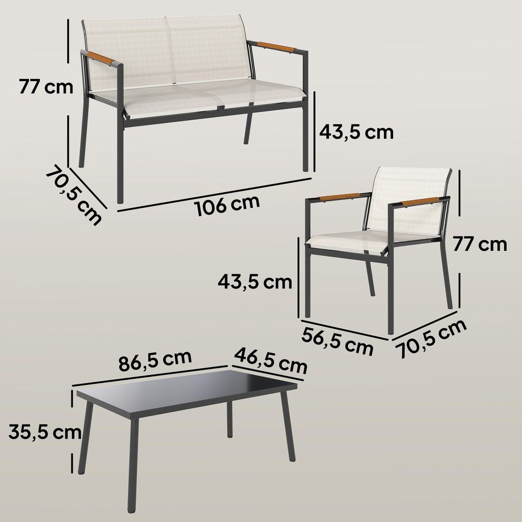Outsunny tuinmeubelset, zithoek voor 4 personen, ademende Productafbeelding 