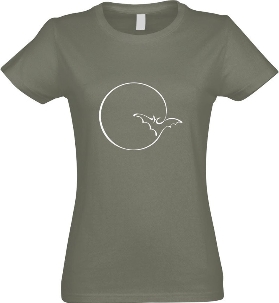 Kiwistar - T-Shirt tailliert - Damen - Olive - Mond mit Fledermaus - mit Motiv Bedruckt - Funshirt Design - Sport - Freizeit - Damen - S
