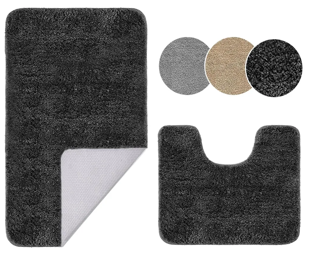 Tapis de Bain pour Sortie de Douche et Contour WC Gris Anthracite 2pcs