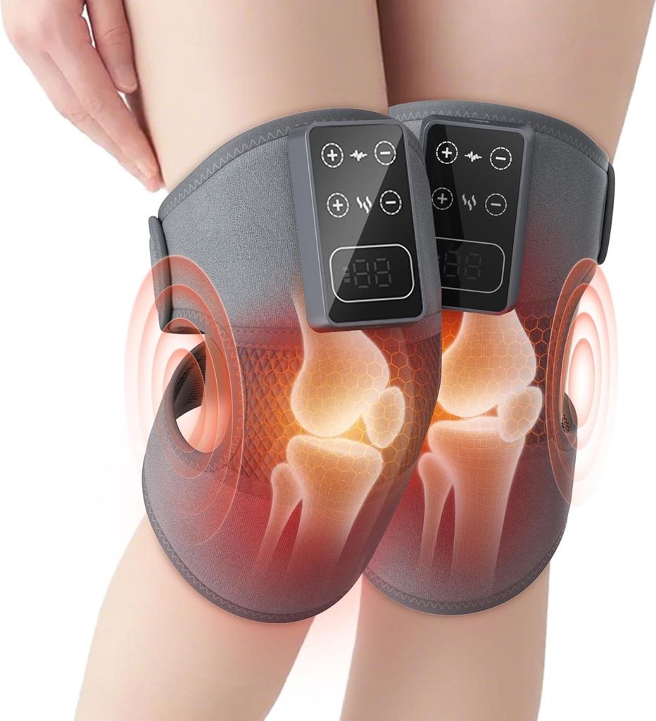 Elektrisches Kniemassagegerät kabellos, mit Wärmefunktion & Vibrationsmassage, Heizbandage mit 5 Stufen, Schmerzlinderung Knie