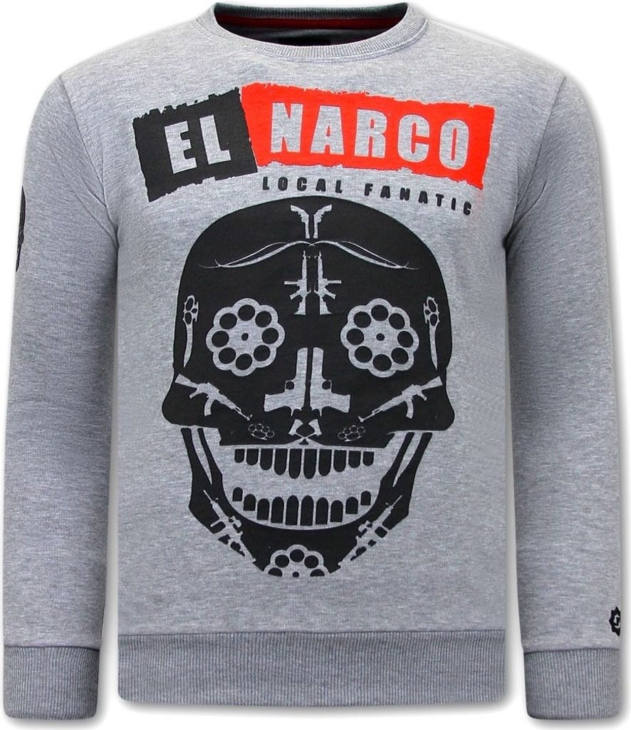El Narco Totenkopf Pullover Grau - XL