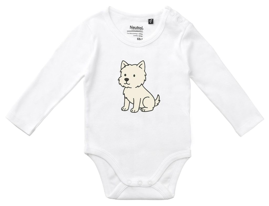 Huuraa Baby Body West Highland White Terrier Comic Westie 80 White Baumwolle Fairtrade Langarmbody Geschenkidee