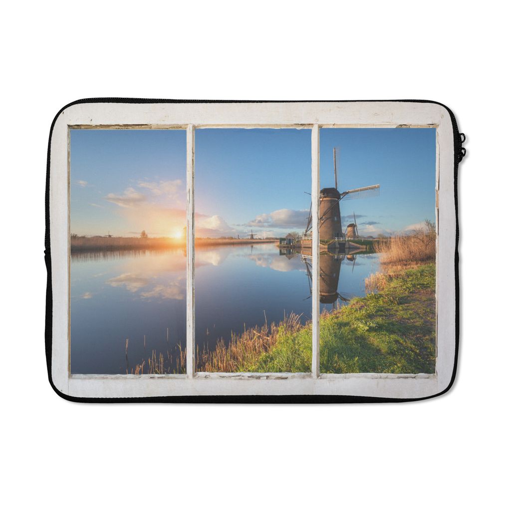 MuchoWow Laptop Hülle 13 Zoll Aussicht - Wasser - Mühle Laptoptasche - Laptophülle - Sleeve - Rundumschutz