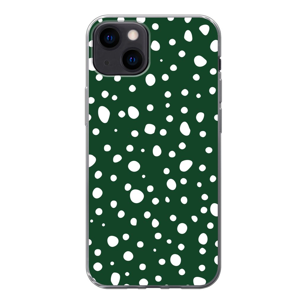 MuchoWow Handyhülle Schutzhülle Hülle für iPhone 13 Polka dots - Weiß - Grün Silikon Softcase Handy Hülle - Karteninhaber