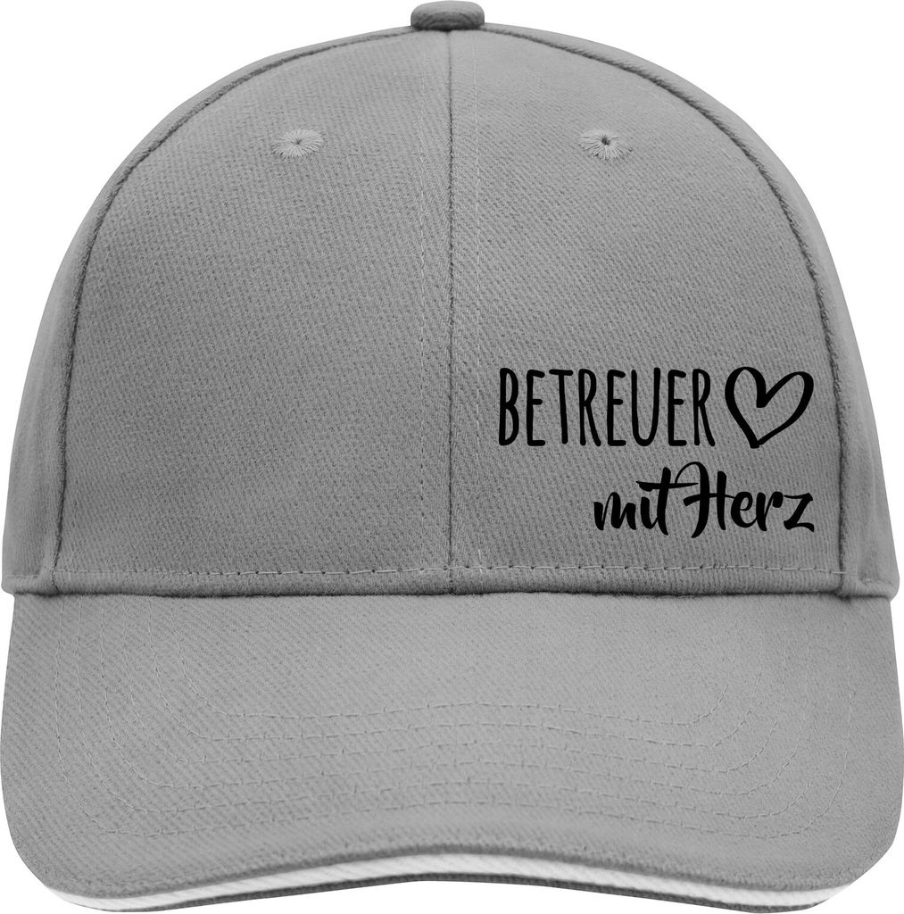 Huuraa Cappy Mütze Betreuer mit Herz Dark Grey/White Baumwolle 6-Panel Kappe Geschenkidee