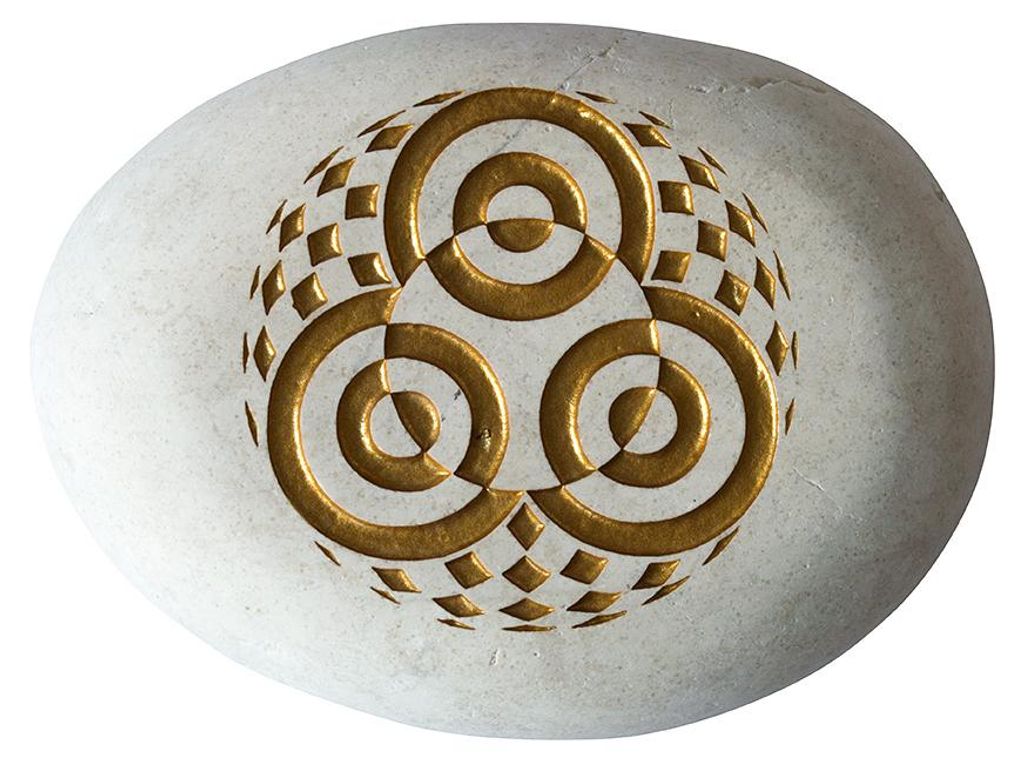 Flußstein "Kornkreis Ammersee" weiß/gold 9cm