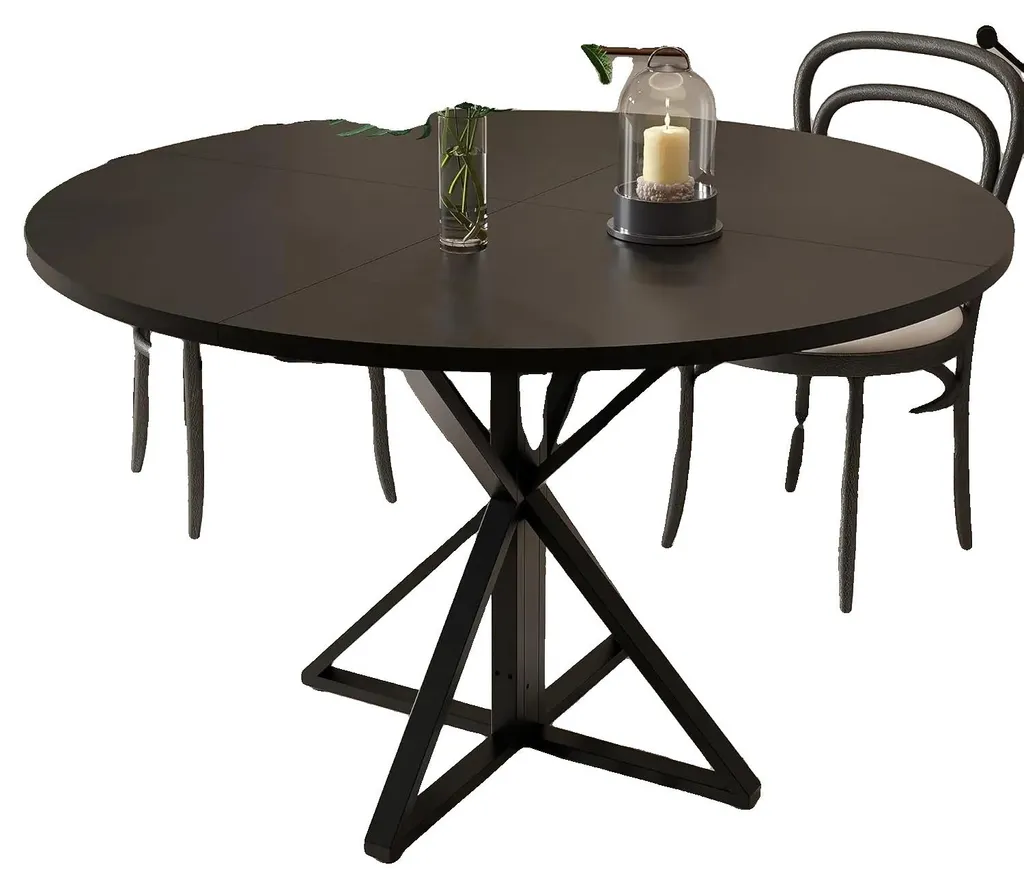 Table ronde bois 120 cm avec piètement métal noir robuste et design