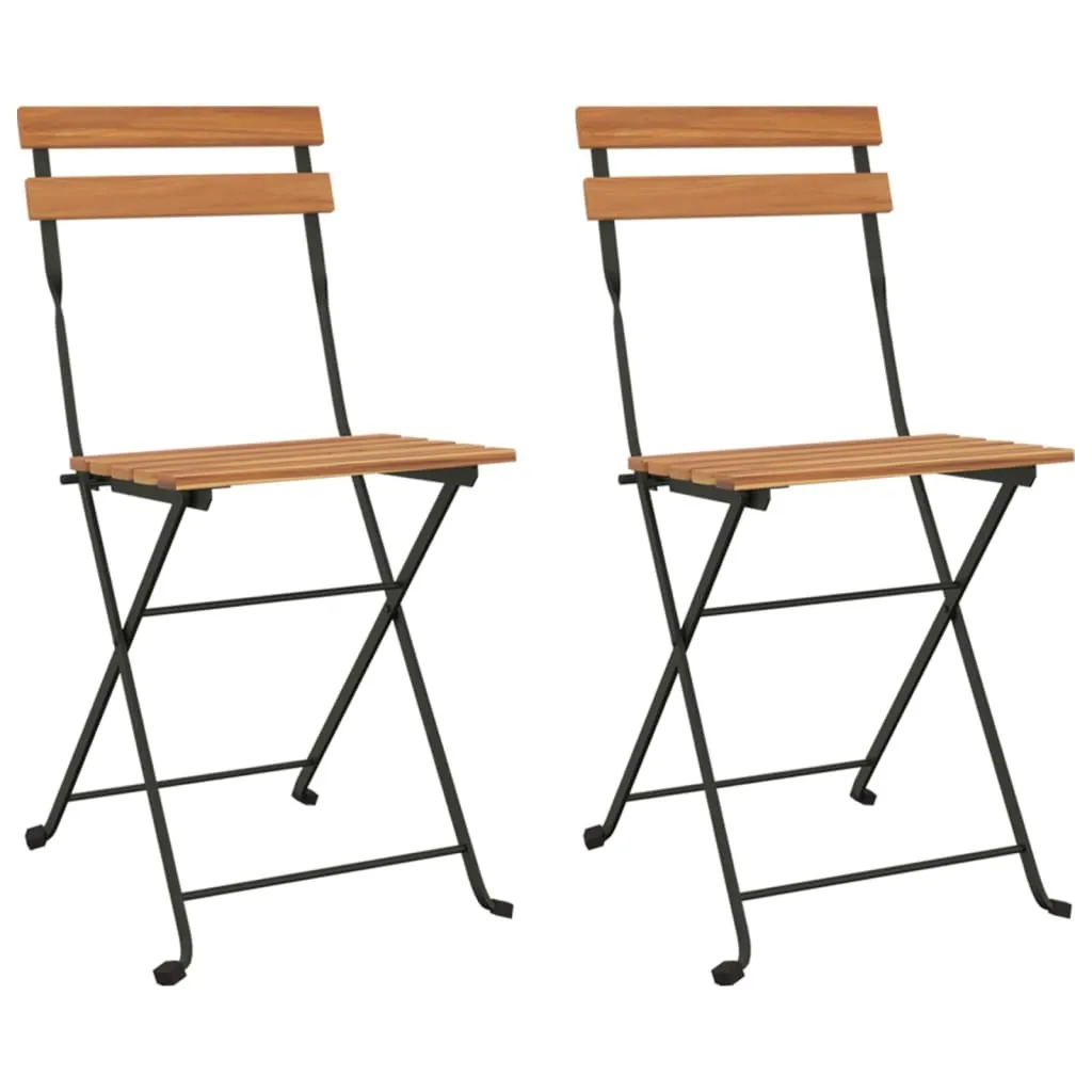 Sedie da Bistrot Pieghevoli in Teak e Acciaio | Set 2 Pezzi da Giardino