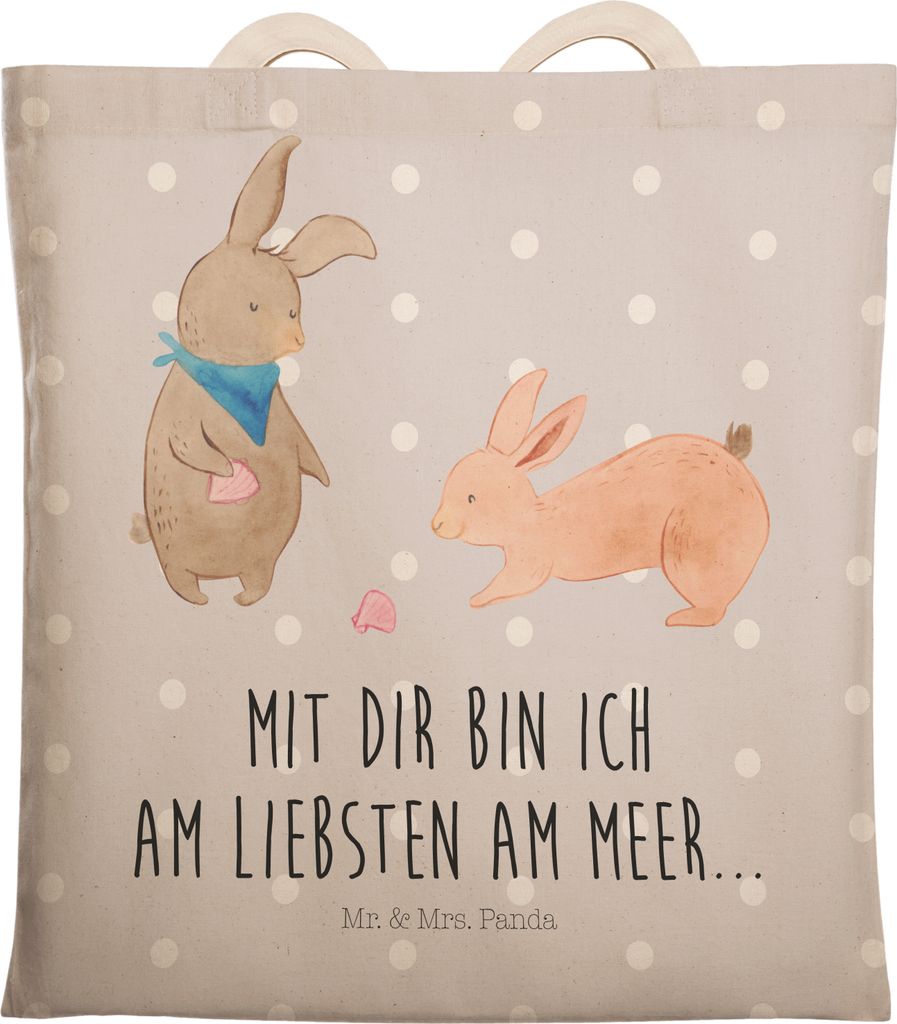 Mr. & Mrs. Panda Tote Bag Hasen Muschel - Grau Pastell - Geschenk, Muttertag, Beuteltasche, Strand, Beutel, Best Friends, BFF, Tasche, shopping, Me...
