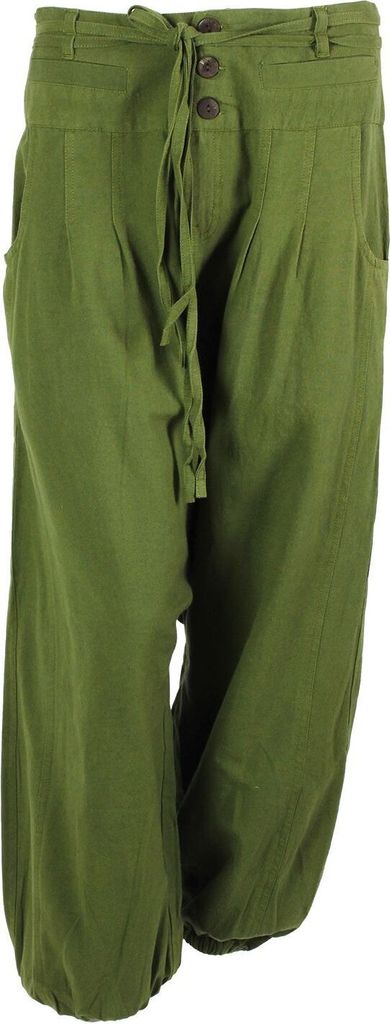 Uni Haremshose - Aladinhose mit Holzknöpfen - Pumphose - Yogi Pants - olivgrün S