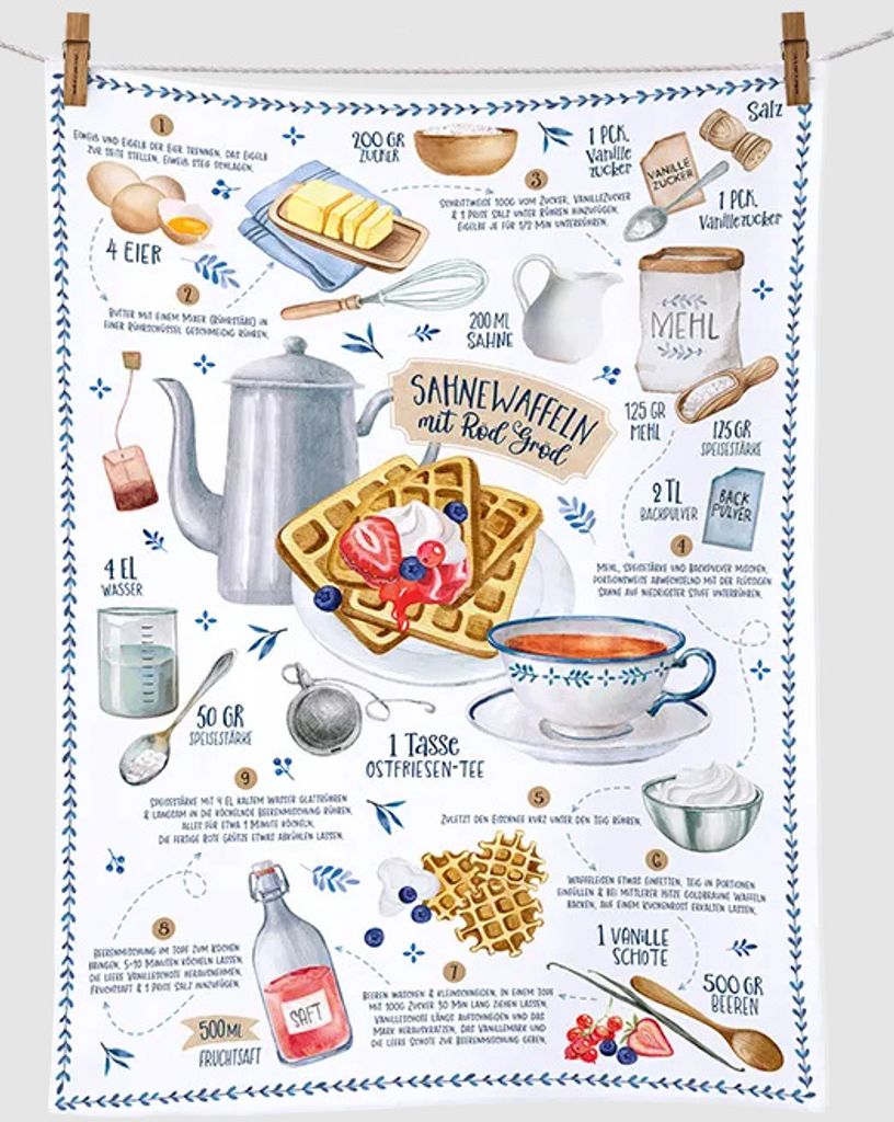 Geschirrtuch Waffeln Rezept, Geschirrtücher Mitbringsel Produktbild 