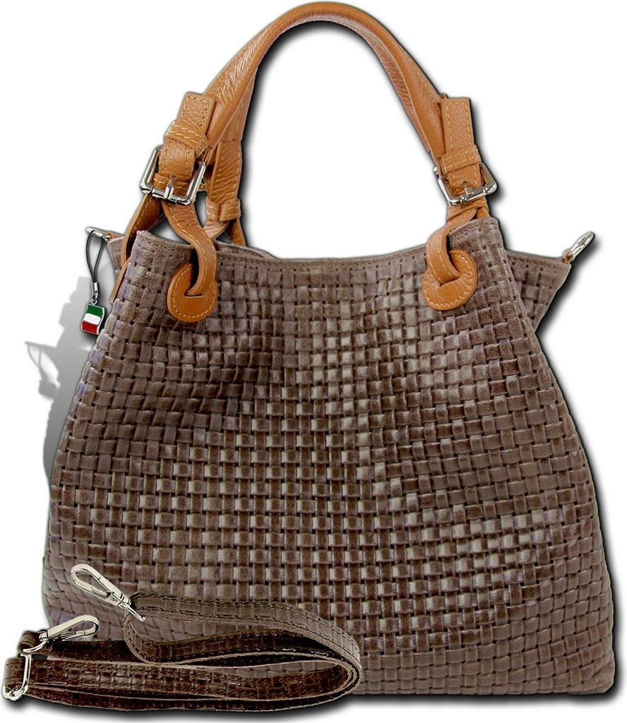 Florence Leder Tasche Damen Handtasche Umhängetasche dunkelbraun 31x16x28cm inklusive Italien Flagge D2OTF164N