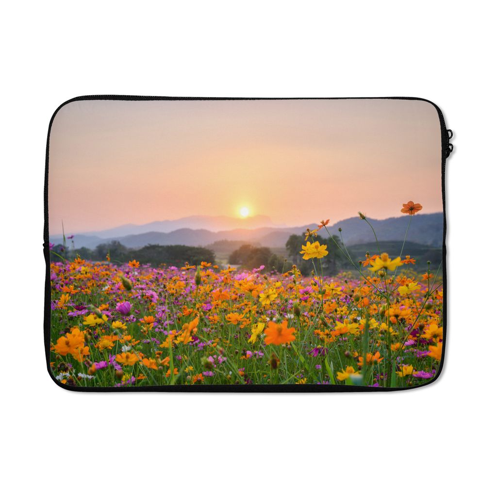 MuchoWow Laptop Hülle 14 ZollBlumen - Sonnenuntergang - Berg Laptoptasche - Laptoptasche - Stoßsicher - Schutzhaube