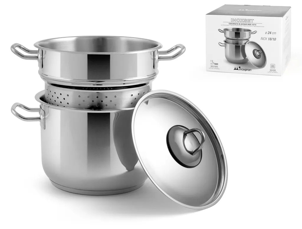 Marmite à pâtes avec passoire intégrée en inox induction 24cm élégante