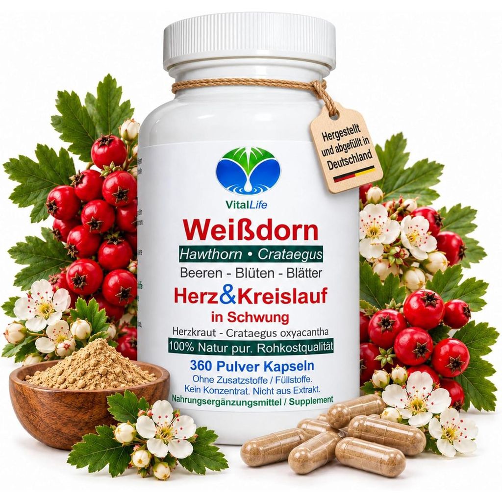 Weissdorn Weißdorn 360 Pulver Kapseln - Blätter Blüten Produktbild 
