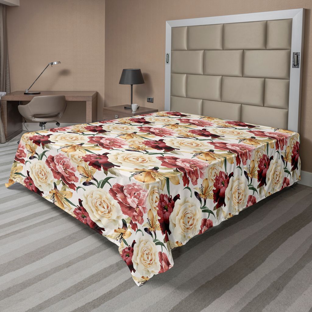 ABAKUHAUS Rose Bettlaken, Aquarell Malerei Aussicht Rosen botanische romantische Blumenstrauß Korsage, weiches bequemes oberes Bettlaken für ein ...