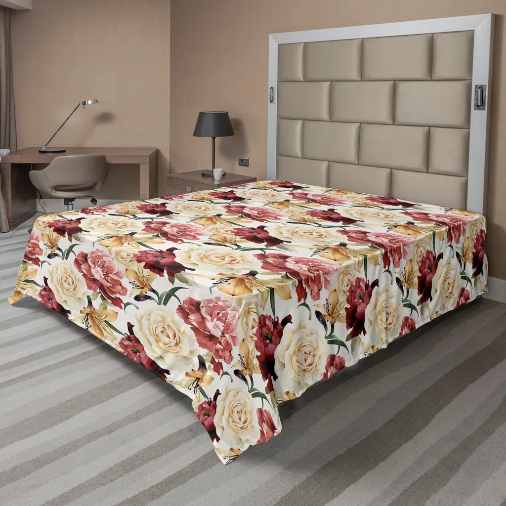 Drap de lit ABAKUHAUS Rose peinture aquarelle bouquet de roses 260x228cm