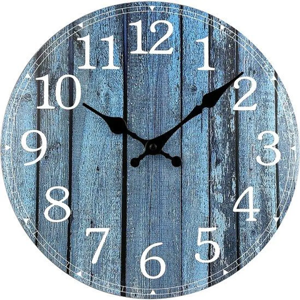 Horloge murale bois silencieuse 25cm style moderne rustique bleue