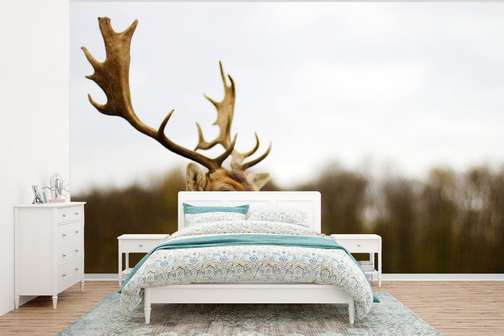 MuchoWow Fototapete für Wohnzimmer oder Schlafzimmer Wandtapete Vinyl Motivtapete Hirsche - Tiere - Natur - 320x240 cm - Tapeten