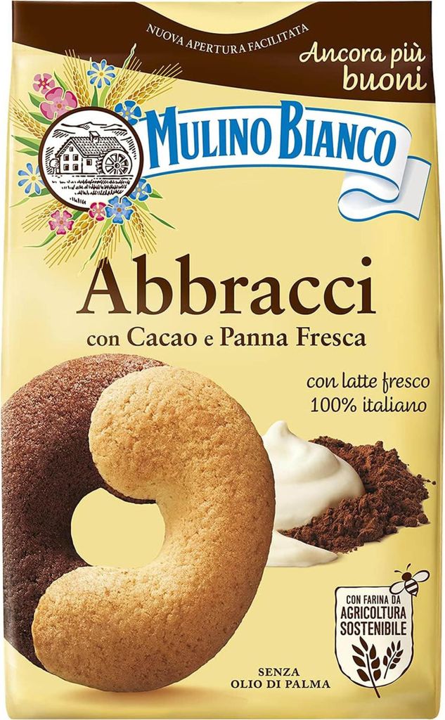 MULINO BIANCO Abbracci knusprige italienische Kekse mit Butter- und Kakaogeschmack 350g (Abbracci, x1)