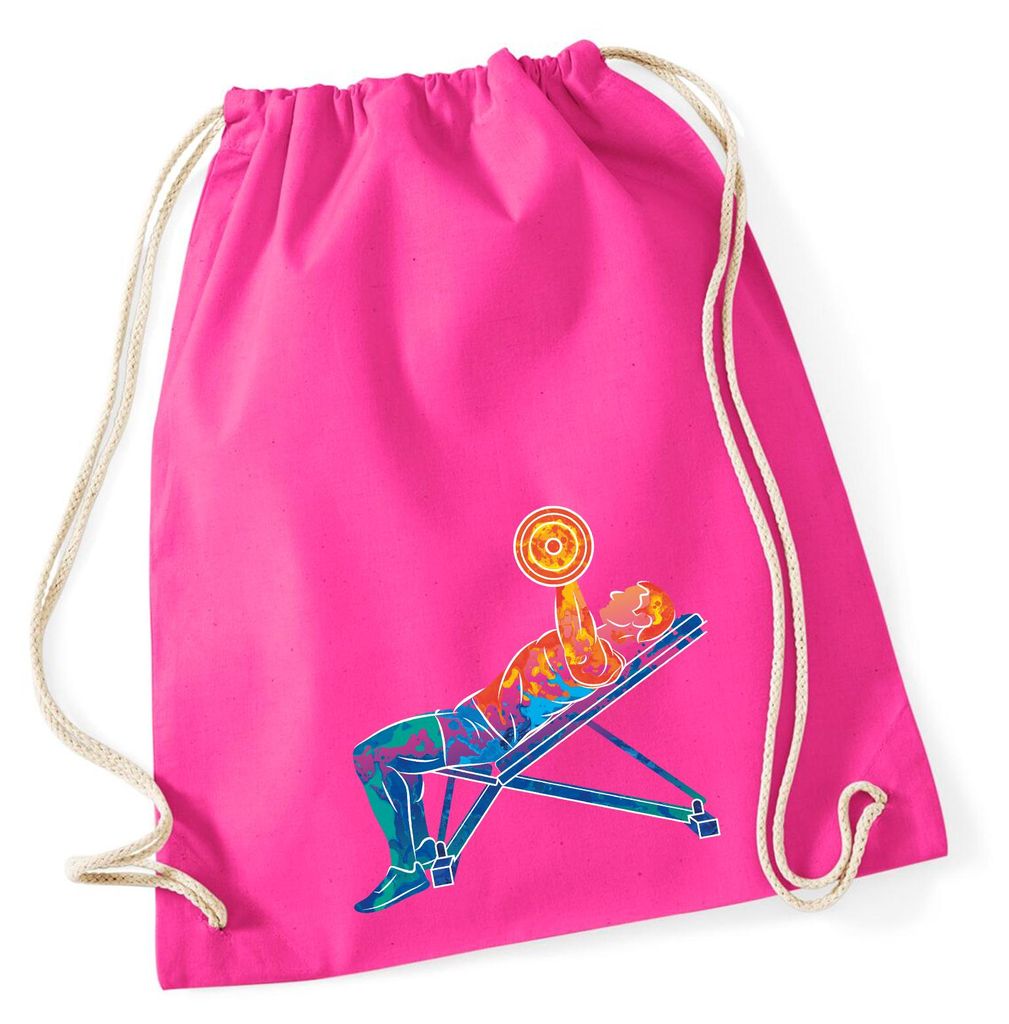 Huuraa Turnbeutel Fitness Training Bench Press bunte Silhouette 12 Liter Fuchsia Baumwolle Rucksack Geschenkidee