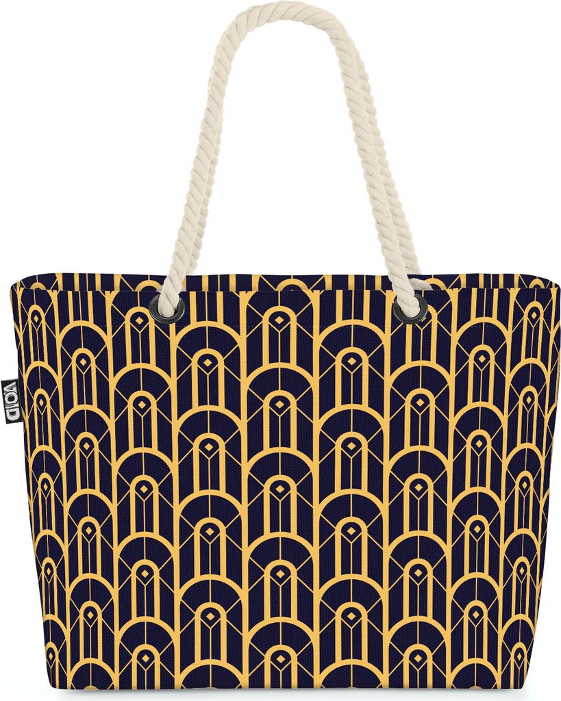 VOID Art Deco Muster Blau Retro Strandtasche Shopper 58x38x16cm 23L XXL Einkaufstasche Tasche Reisetasche Beach Bag