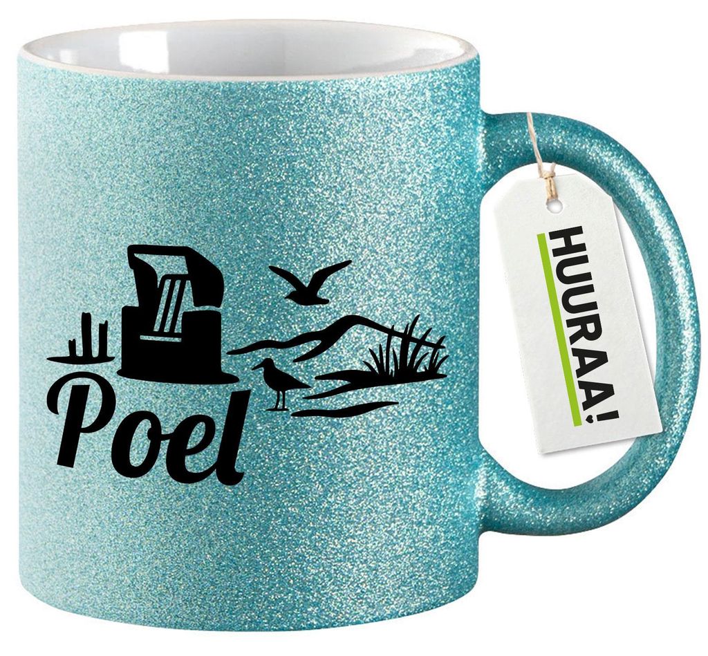 Huuraa Glitzertasse Poel Strandmotiv 330ml Blau Keramik Kaffeebecher Geschenkidee