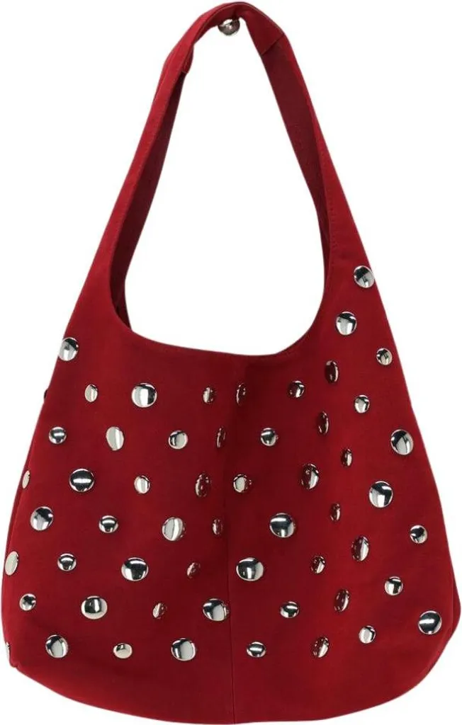 Sac Jewellery rouge foncé à gros clous métalliques et bandoulière chic