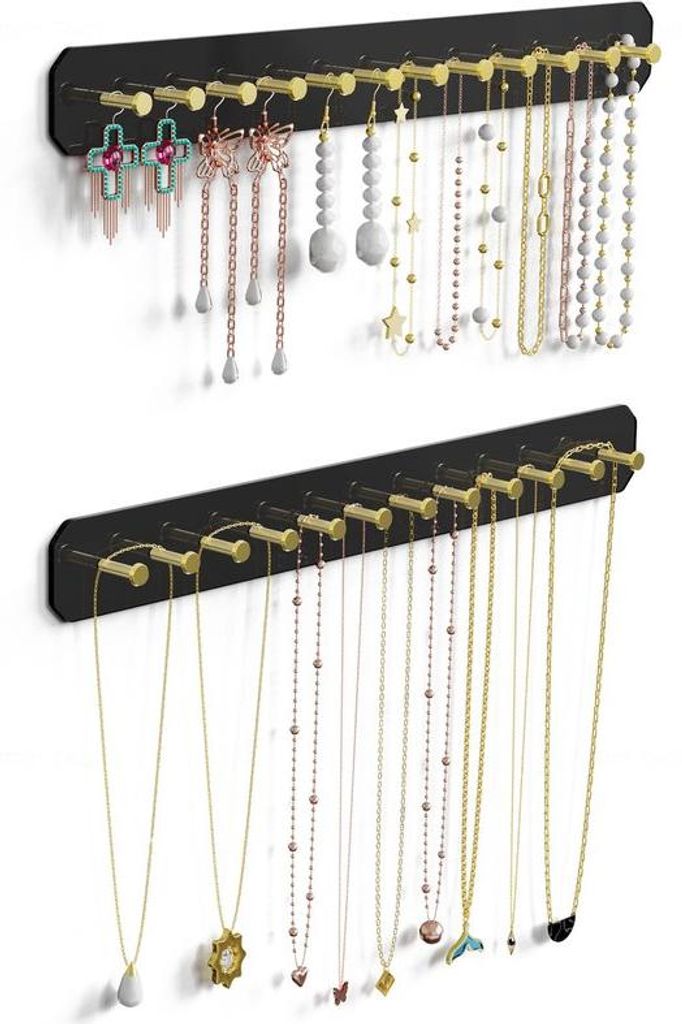 2er-Sets Schmuckhalter mit Kohlenstoffstahlnägeln, Kettenhalter, Schmuckhalter für Tafeln, Badezimmer, Küche, einfache Montage (schwarz)